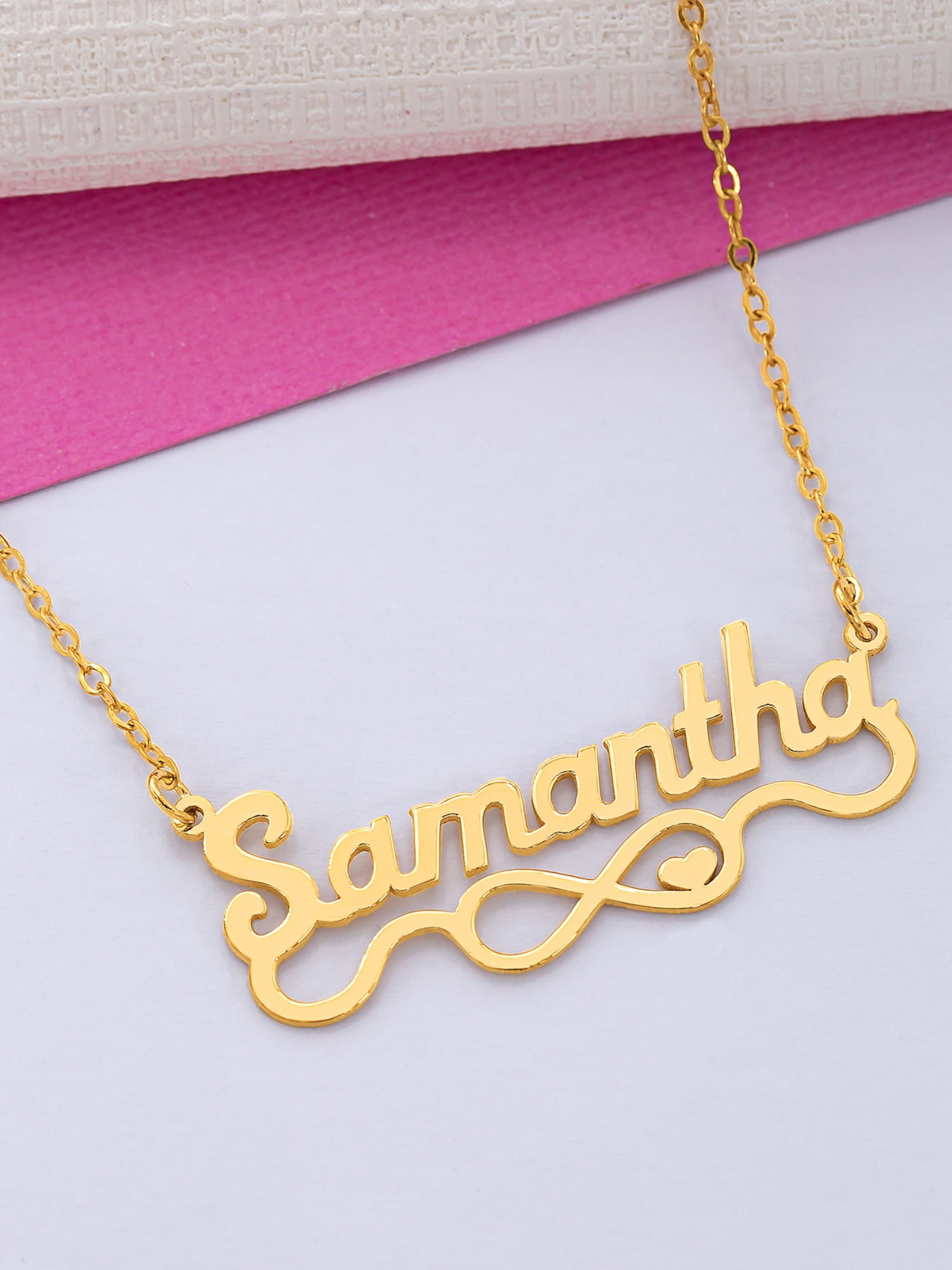 Personalized Script Name Necklace with Infinity on Tail and Heart