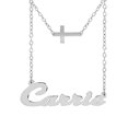 thumbnail image 1 of Personalized Script Name Necklace "Carrie" with Inner Hanging Cross in Sterling Silver, 14K Gold Plated Sterling Silver, 10K Gold or 14K Gold, 1 of 1