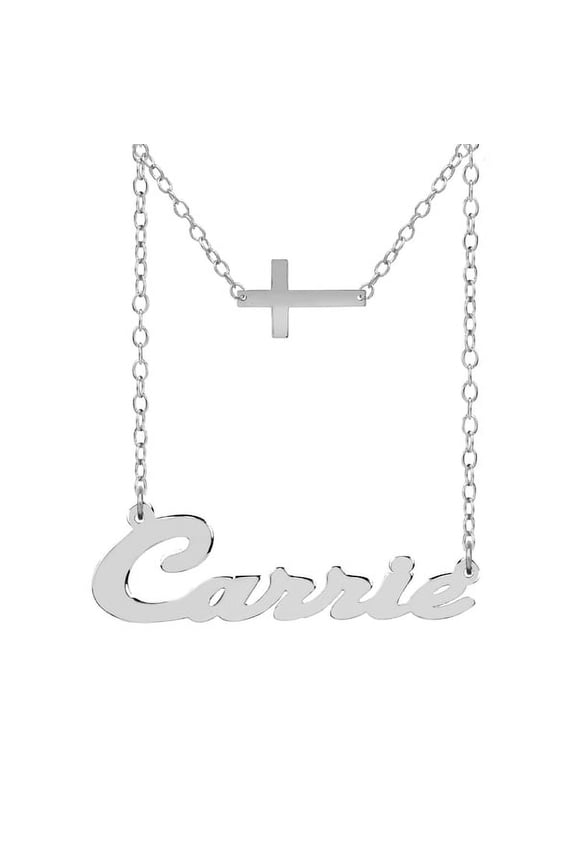 Personalized Script Name Necklace with Inner Hanging Cross