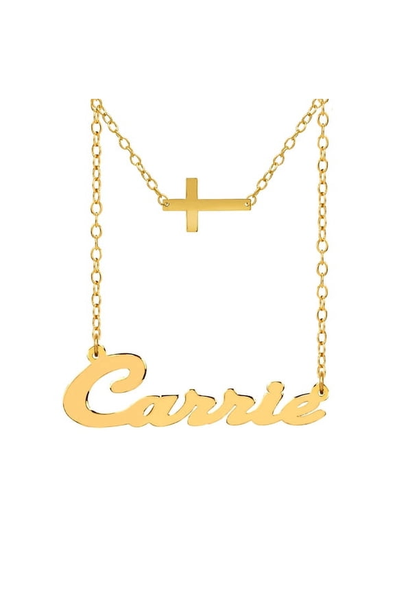 Personalized Script Name Necklace with Inner Hanging Cross
