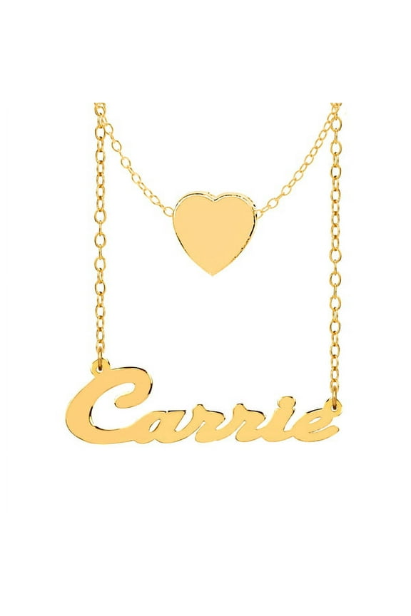 Personalized Script Name Necklace with Inner Hanging Heart