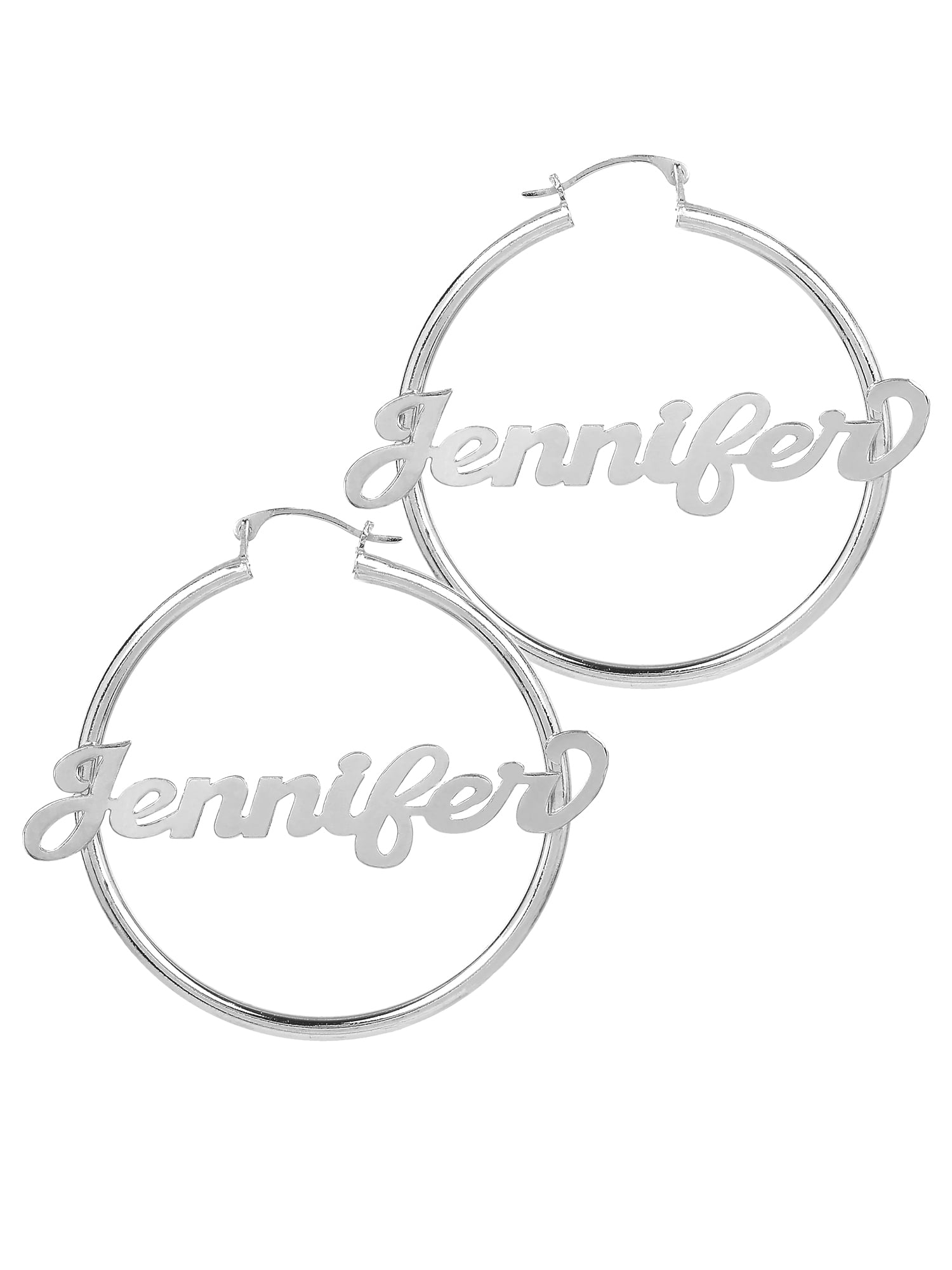 Personalized Script Name Polished Tube Hoop Earrings