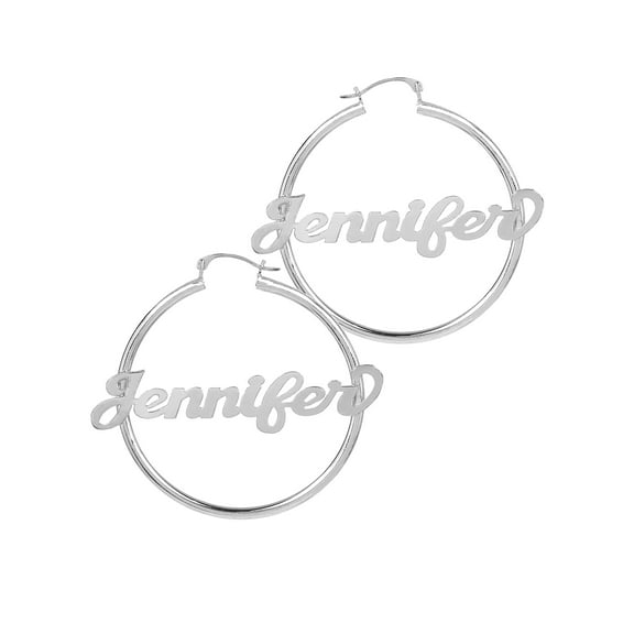 Personalized Script Name Polished Tube Hoop Earrings