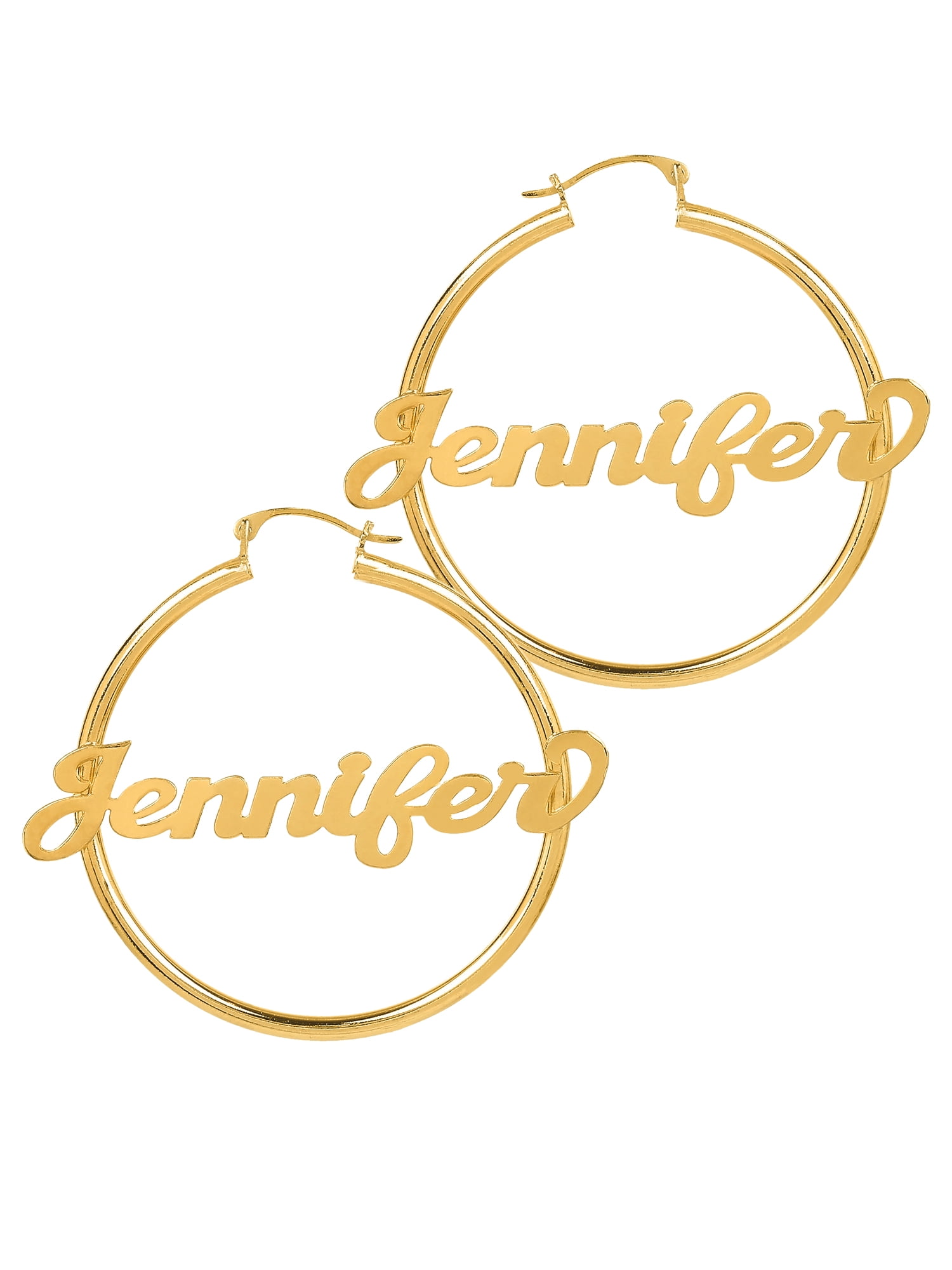 Personalized Script Name Polished Tube Hoop Earrings