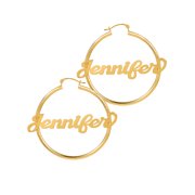 Personalized Script Name Polished Tube Hoop Earrings