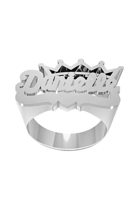 Personalized Script Name Ring with Crown on Top