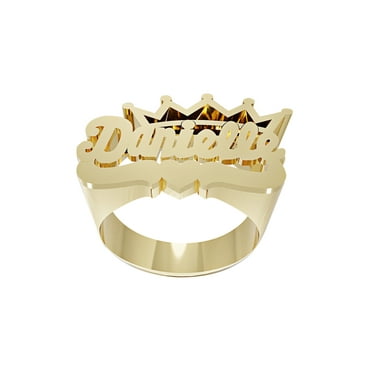Personalized Script Name Ring with Crown on Top