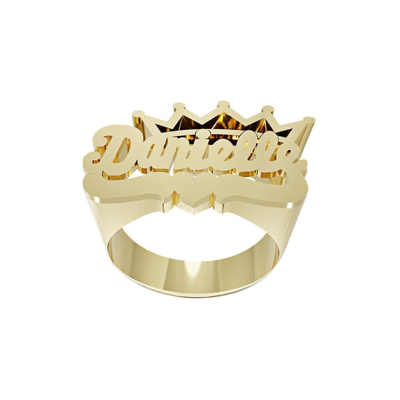 Personalized Script Name Ring with Crown on Top