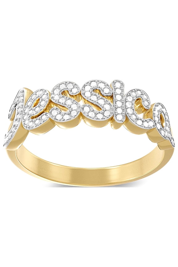 Personalized Script Name Ring with Cubic Zirconia Stones