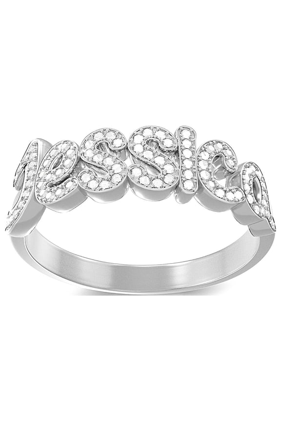 Personalized Script Name Ring with Cubic Zirconia Stones