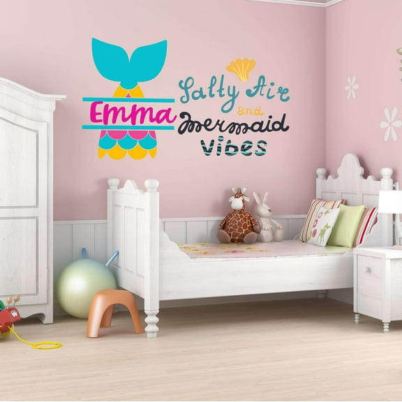 Personalized Sea Ocean Salty Air Mermaid Vibes Seahorse Statfish Princess Fish Starfish Queen Sweet Dreams Bedtime Unicorn Lovely Dear Dream Holiday Decorating Wall Decal Sticker - Size: 20 In X 12 In
