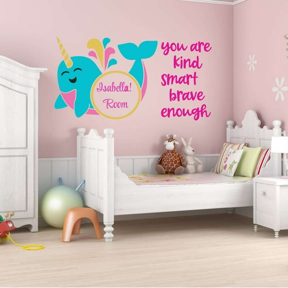 Personalized Sea Ocean Smart Kind Brave Mermaid Vibes Seahorse Statfish Princess Fish Starfish Queen Sweet Dreams Bedtime Unicorn Lovely Dream Wall Decal Sticker - Size: 20 In X 10 In