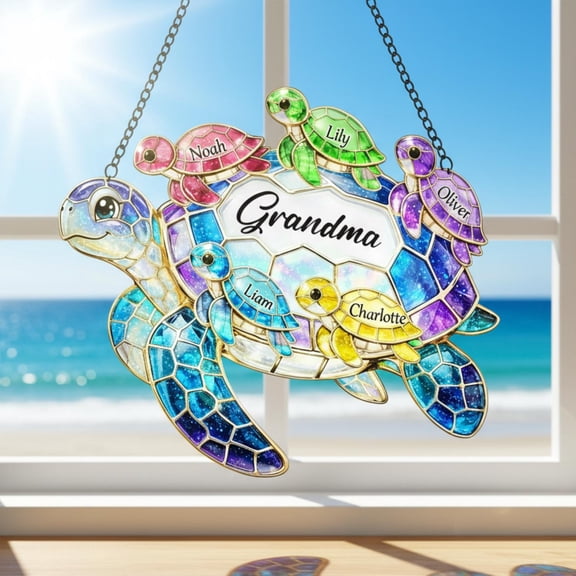 Personalized Sea Turtle Family Suncatcher Acrylic Custom Name Ocean Beach Window Art Gift