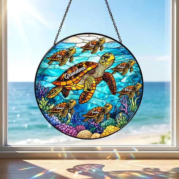 Personalized Sea Turtle Family Suncatcher, Custom Grandma Turtle Acrylic Window Hanging, Ocean Home Decor, Mother's Day Gift