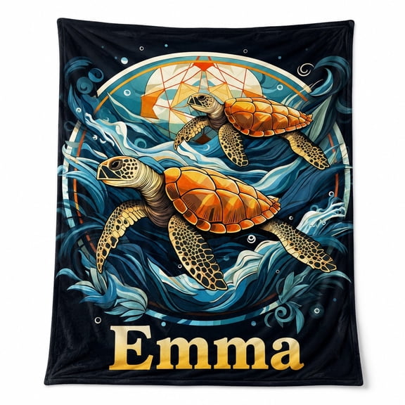 Personalized Sea Turtle Fleece Blanket, Custom Name 3D Print Polyester Throw, 280 GSM, Multiple Sizes