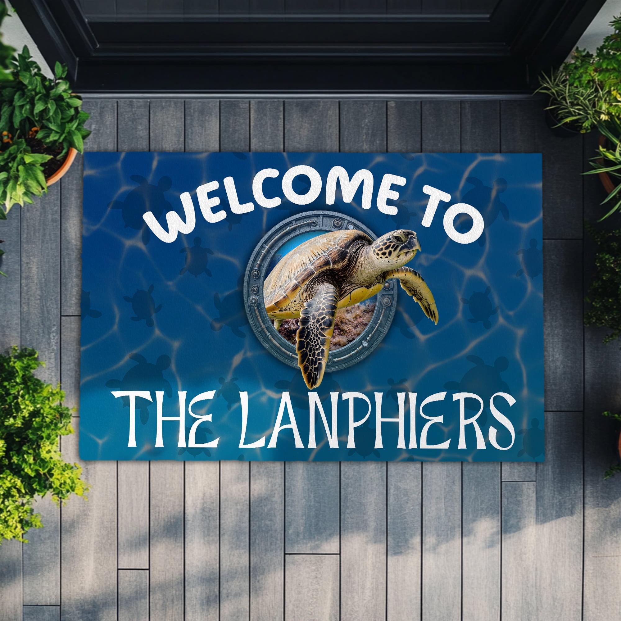 Personalized Sea Turtle Welcome Doormat – Custom Family Name Beach ...