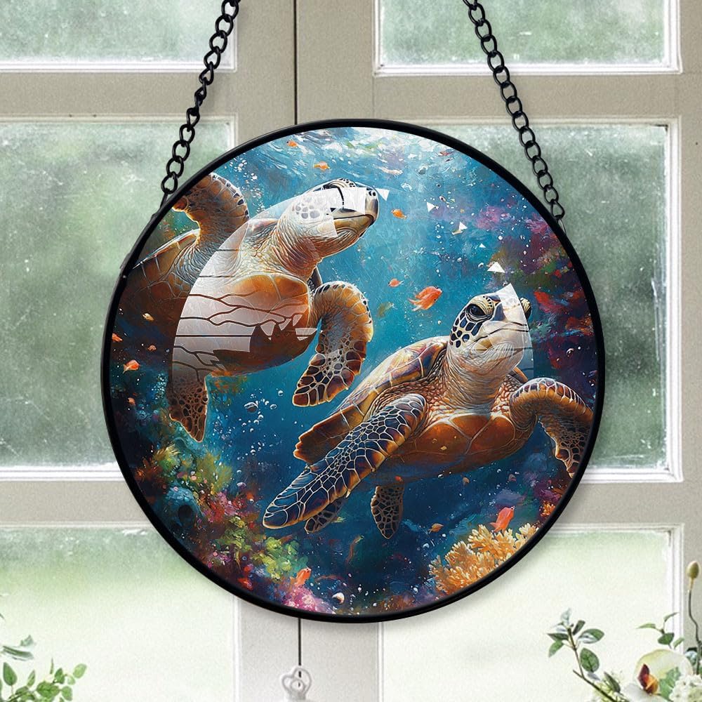 Personalized Sea Turtles Suncatcher Stained Glass, Sea Turtles ...