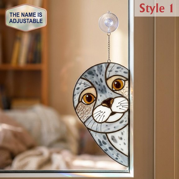 Personalized Seal Acrylic Suncatcher, Custom Name Faux Stained Glass Window Hanging Decor, Nature and Animal Lover Gift
