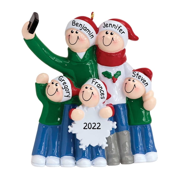 Personalized Selfie Family of 5 Ornament 2024 Happy Keepsake 1 Count - Ornaments by Elves