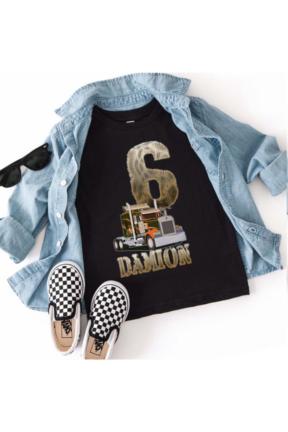 Personalized Semi Truck Birthday Shirt Big Rig Custom Name Age Tee