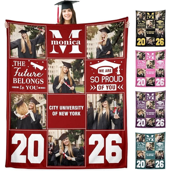 Personalized Senior 2026 Gifts Custom Class of 2026 Graduation Blanket with Photos,Personalized Graduation Blankets Customized Throw Blanket Graduation Gifts for Her Him