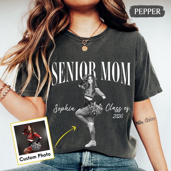 Personalized Senior Cheer Mom Shirt Class of 2026 Custom Cheerleader Photo Shirt Senior Ni