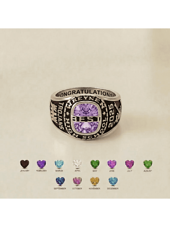 Personalized Senior Class Birthstone Ring | Custom Engraved School Class Birthstone Ring | Bold Vintage Graduation Keepsake