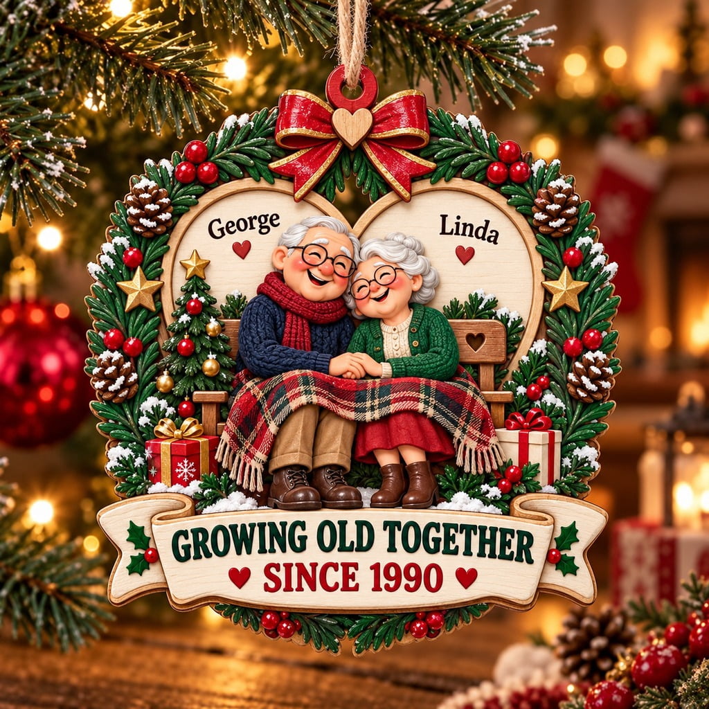 Senior Christmas Program Personalized Senior Couple Growing Old Together Wooden Ornament ...