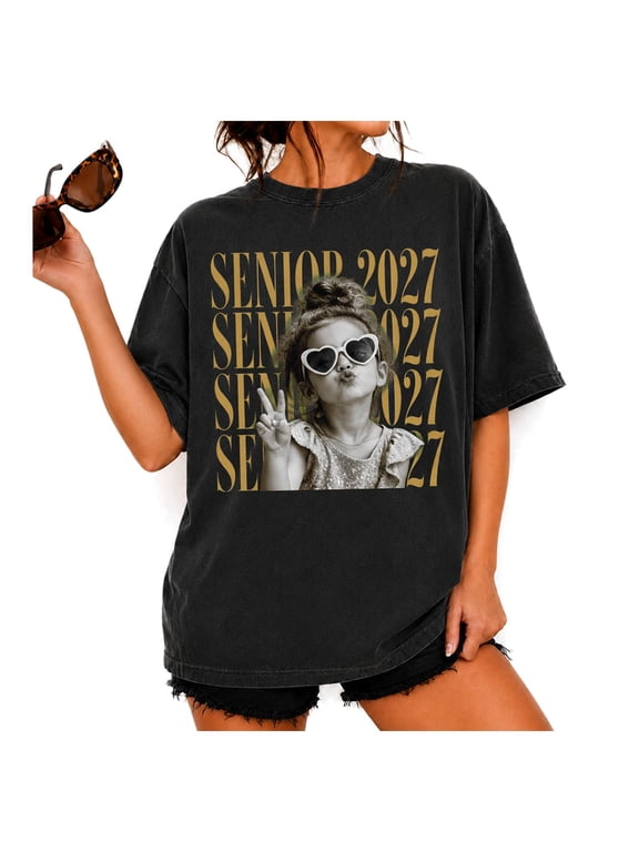 Personalized Senior Mom Shirt Class Of 2027, Custom Photo Graduation T Shirt With Vintage Year
