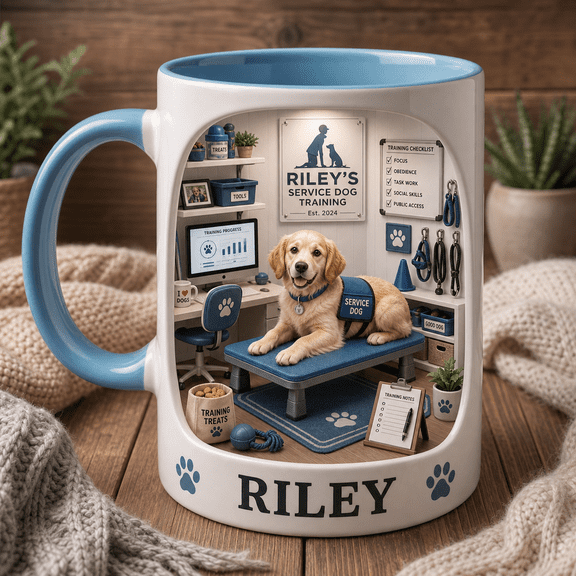 Personalized Service Dog Trainer Mug, Custom Name Blue Coffee Cup Gift