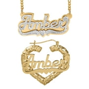 JAY AIMEE DESIGNS Personalized Set of Necklace and Bamboo Earrings. Script Font.