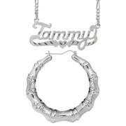 JAY AIMEE DESIGNS Personalized Set of Necklace and Naked Bamboo Earrings. Script Font.