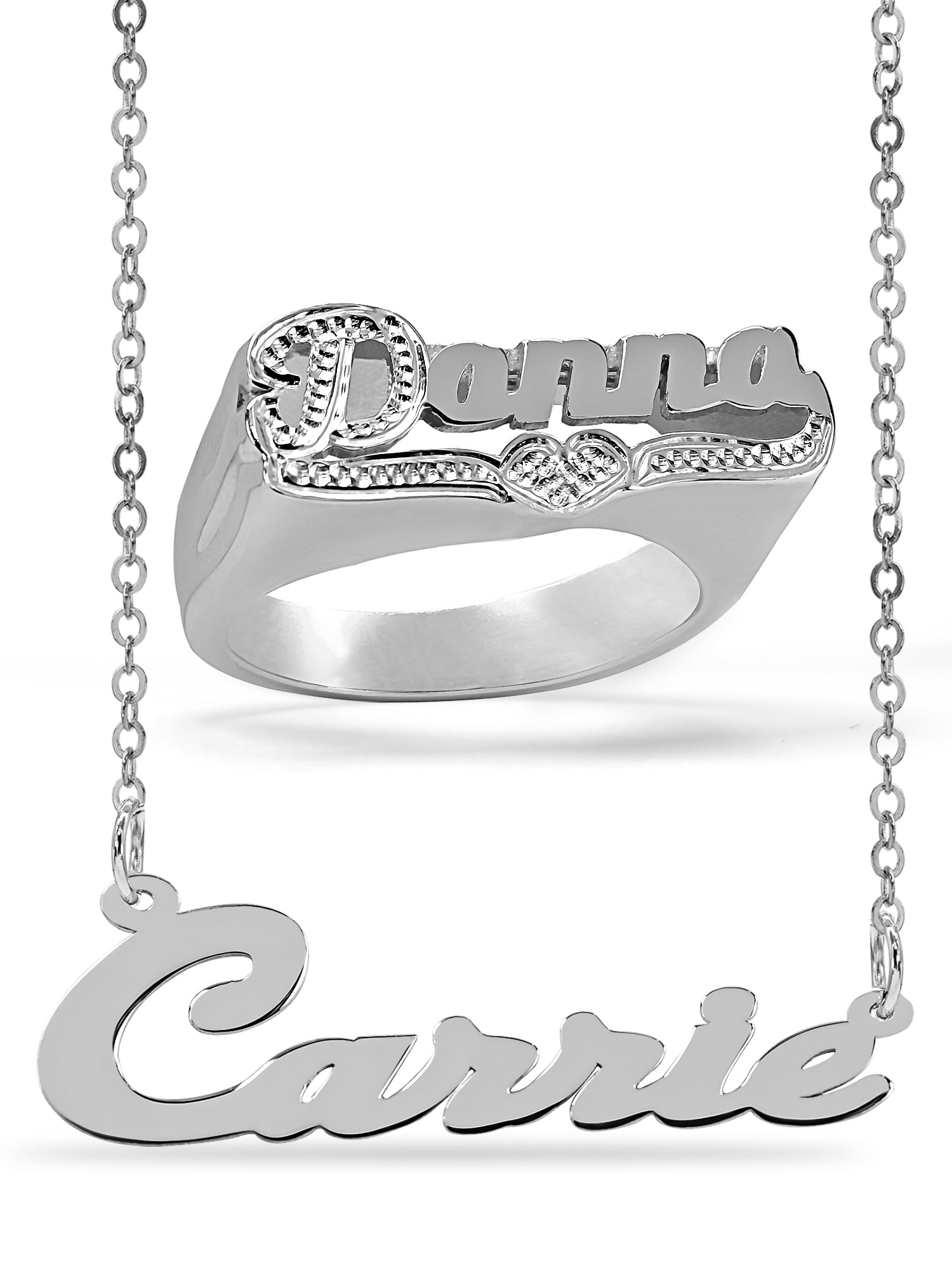 Personalized Set of Necklace and Name Ring. Script Font.