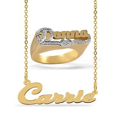 Personalized Set of Necklace and Name Ring. Script Font.