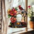 thumbnail image 1 of Personalized Sewing Machine Acrylic Suncatcher – Faux Stained Glass Window Hanging With Cardinal And Floral Design, Custom Gift For Sewist 4347268890 5363, 1 of 4