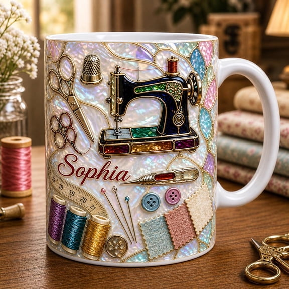 Personalized Sewing Mug Custom Name Seamstress Gift Sewing Machine Mug Quilter Gift Tailor Gift Sewing Lover Coffee Mug