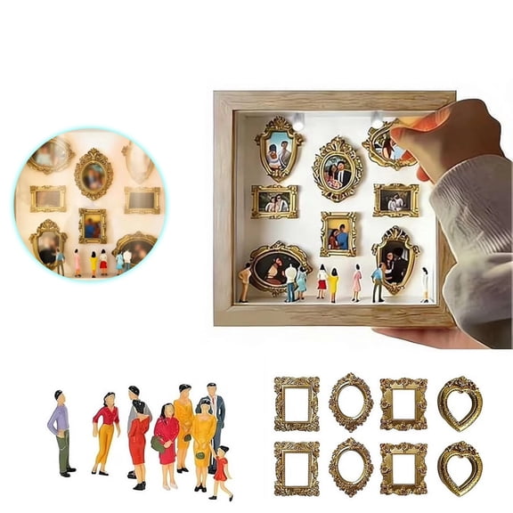 Personalized Shadow Box with Gold Mini Frames & Figurines – DIY Memory Display Kit – Celebrate Anniversaries, Weddings & Birthdays – Unique Gift for Her & Stylish Home Decor Accent