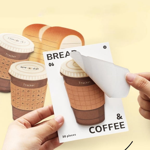Personalized Shaped Sticky Notes, Coffee And Bread Design, Peel And Stick Notepads, Multicolor Paper, 3.94x3.15 Inch, For Student Journals And Planners
