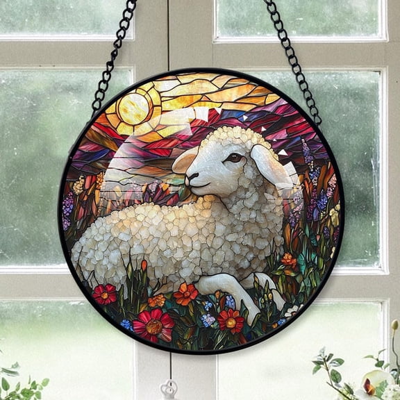 Personalized Sheep Suncatcher Stained Glass Suncatchers, Sheep Ornament for Sun Catcher Indoor Window, Sheep Painted Glass Panel Dcor nwwzRj (Sheep 12)