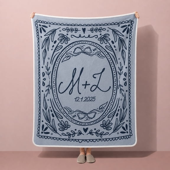 Personalized Sherpa Blanket - Custom Monogram & Date Wedding Anniversary Gift Throw, Soft Fleece, Made in USA