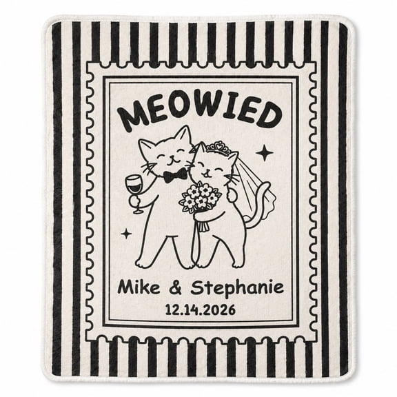 Personalized Sherpa Blanket, Custom Name Date Text Cat Design, Polyester Fleece Throw, 30x40 to 60x80 in