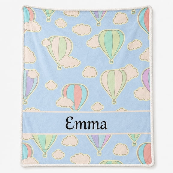 Personalized Sherpa Blanket, Hot Air Balloon Throw, Custom Name or Text, Soft Polyester Fleece with Sherpa Back, 4 Sizes