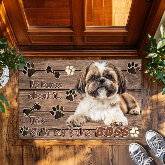 Personalized Shih Tzu Doormat, Custom Dog Welcome Mat for Front Door Indoor Entrance, Non-Slip Absorbent Floor Rug