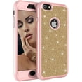 thumbnail image 1 of Personalized Shiny Silicone PC 3-in-1 Phone Case for iPhone 13 Pro Max 12 Mini 11 X XR XS 7 8 Plus, Full Protection Back Cover(Gold + Pink,SE 2020), 1 of 7