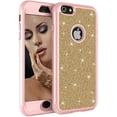 thumbnail image 1 of Personalized Shiny Silicone PC 3-in-1 Phone Case for iPhone 13 Pro Max 12 Mini 11 X XR XS 7 8 Plus, Full Protection Back Cover(Gold + Pink,XR), 1 of 7