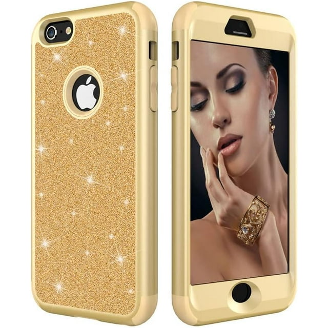 Personalized Shiny Silicone PC 3-in-1 Phone Case for iPhone 13 Pro Max 12 Mini 11 X XR XS 7 8 Plus, Full Protection Back Cover(Yellow,12/12 Pro)