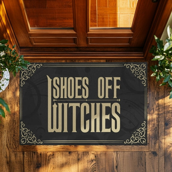 Personalized Shoes Off Witches Doormat – Halloween Decorative Welcome Mat – Funny Fall Entry Rug for Porch – Witchy Home Decor – Indoor & Outdoor Use – Coir Floor Mat