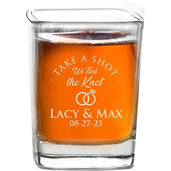 Personalized Shot Glass Wedding Favors - Custom Engraved Take a Shot We Tied the Knot Shot Glasses, Gift for Guests, Couples, Engagement (100)