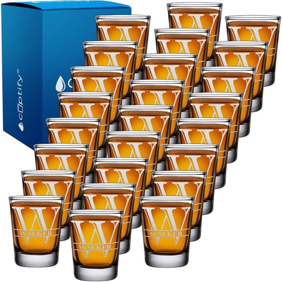 Personalized Shot Glasses Set of 25 Engraved 2oz Initial and Name Custom Gifts, Weddings, Birthdays, Party, Event, Decorations