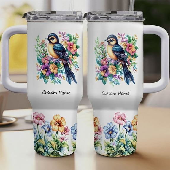 Personalized Shrike Tumbler 40oz – Custom Stainless Travel Mug with Lid and Straw – Animal Lover Bird Gift for Women Girls Birthday or Christmas Present